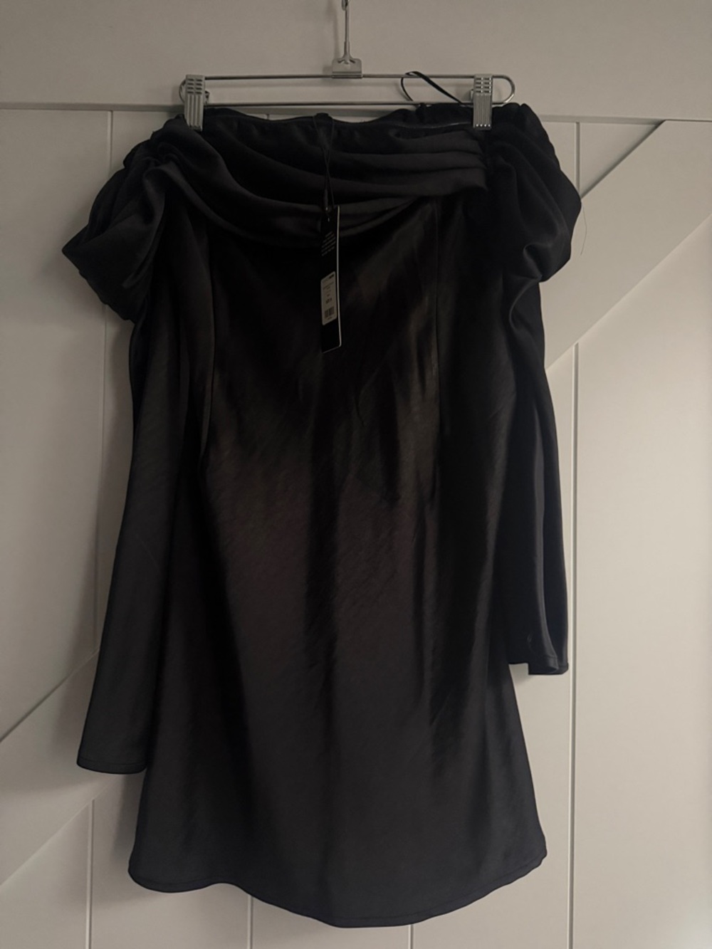 Fashion Nova Black Off-Shoulder Satin Tunic